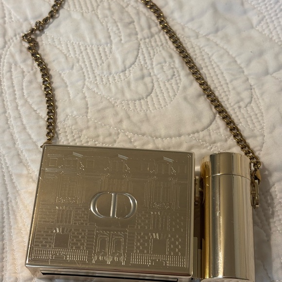 Dior Gold Embossed Clutch with Chain